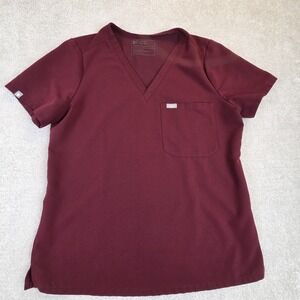 FIGS Catarina One Pocket Scrub Top Womens M Burgundy V Neck Medical Workwear